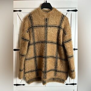 Forever 21 Tan and Black Plaid Teddy Jacket